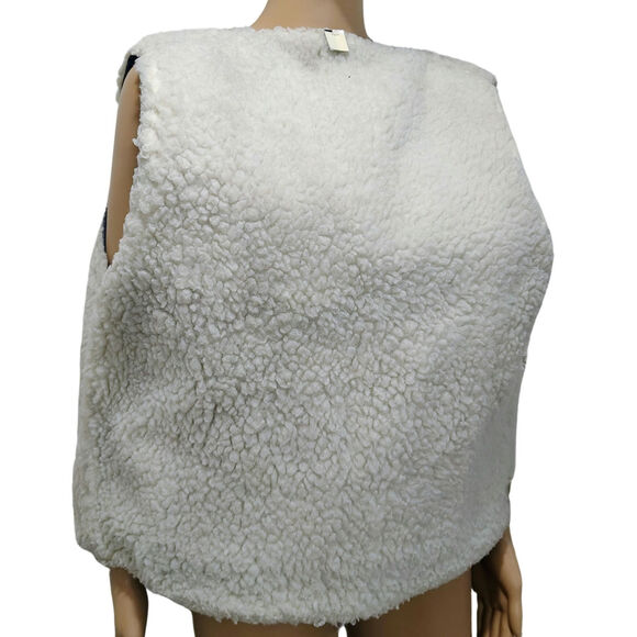 1960s Blue Denim Western Sherpa Vest Seams Brass Snaps Closure Pockets Size Med - Picture 8 of 9